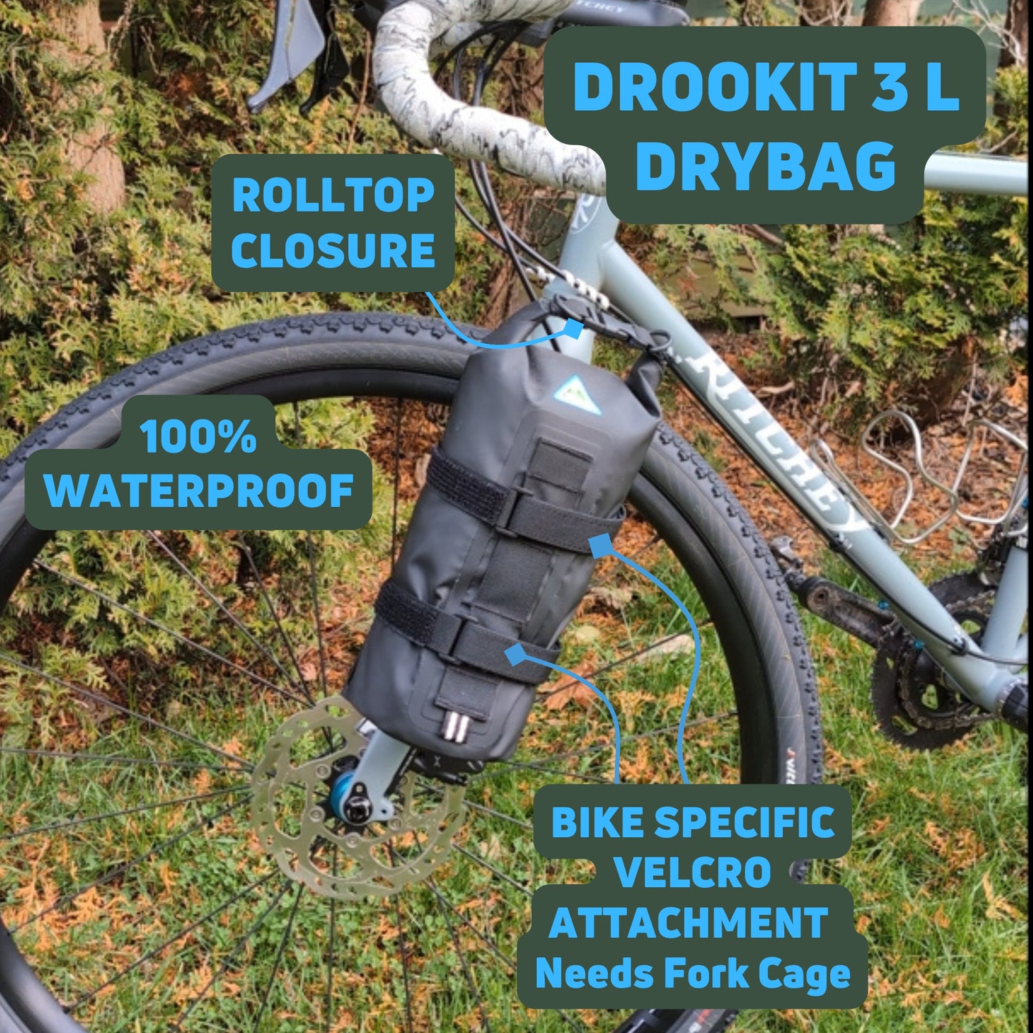 Drookit 3L Waterproof Anywhere Dry Bag with Straps for Bikepacking - Black
