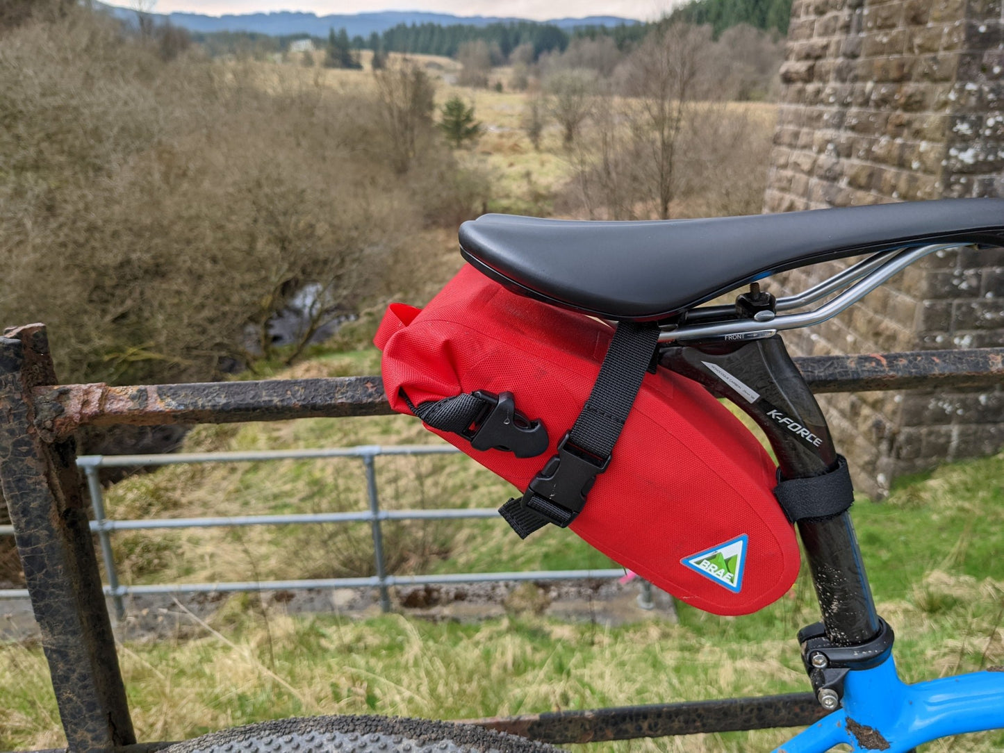 Red saddle bag for road bike